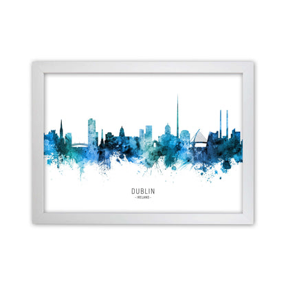 Dublin Ireland Skyline Blue City Name  by Michael Tompsett White Grain