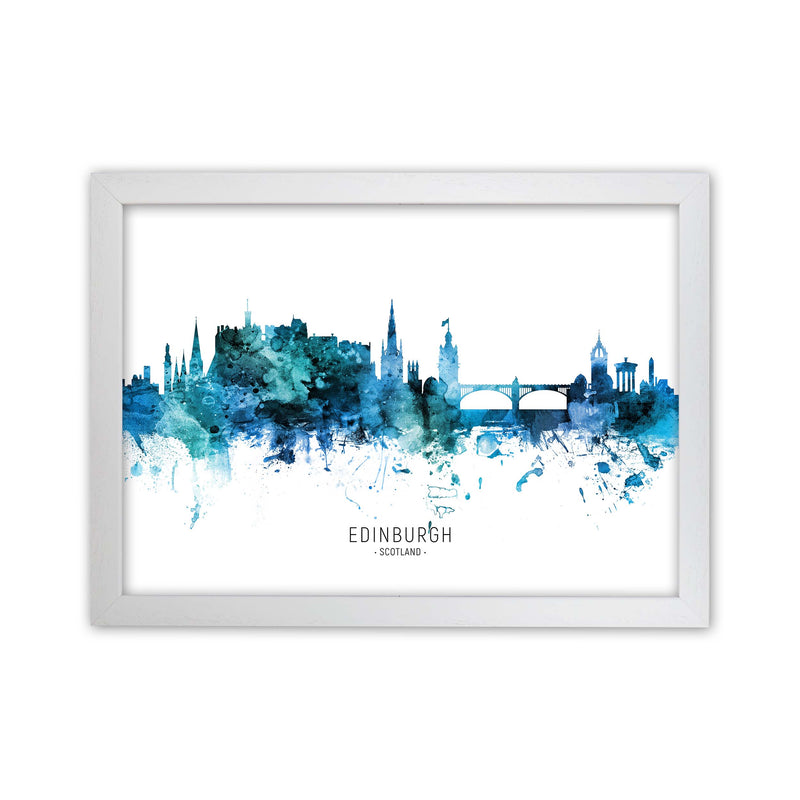 Edinburgh Scotland Skyline Blue City Name  by Michael Tompsett White Grain