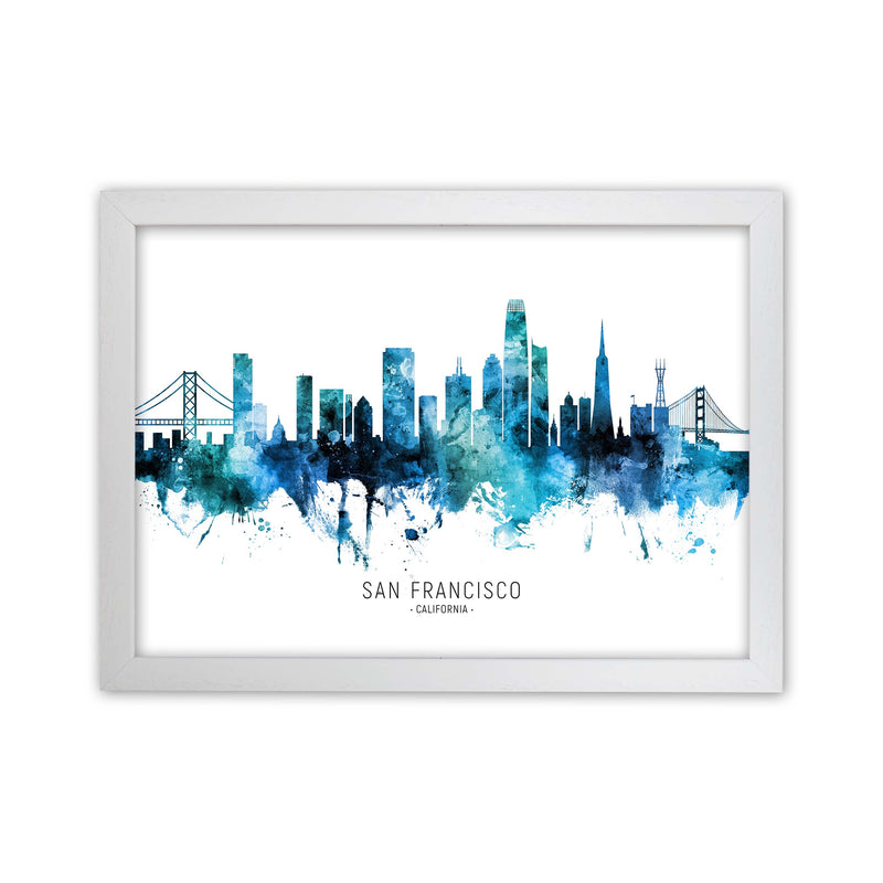 San Francisco California Skyline Blue City Name  by Michael Tompsett White Grain
