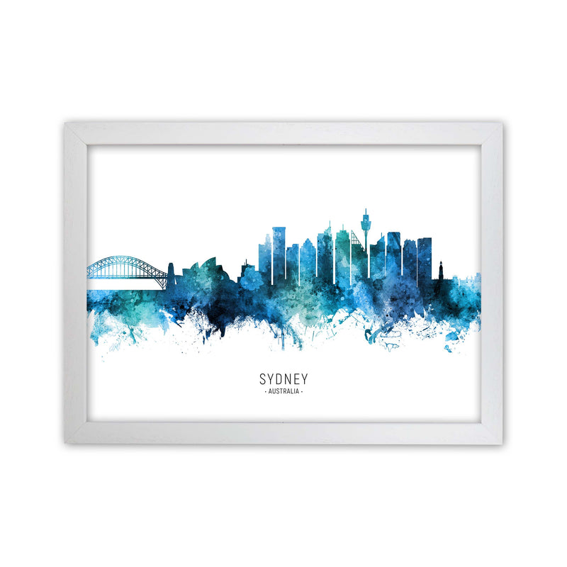 Sydney Australia Skyline Blue City Name  by Michael Tompsett White Grain