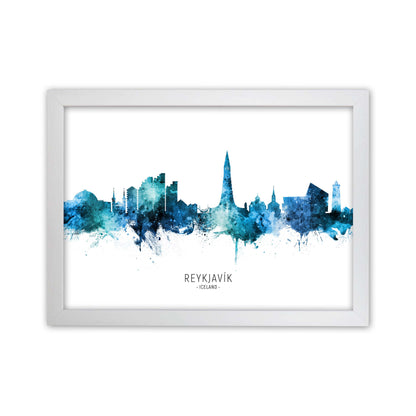 Reykjavik Iceland Skyline Blue City Name  by Michael Tompsett White Grain
