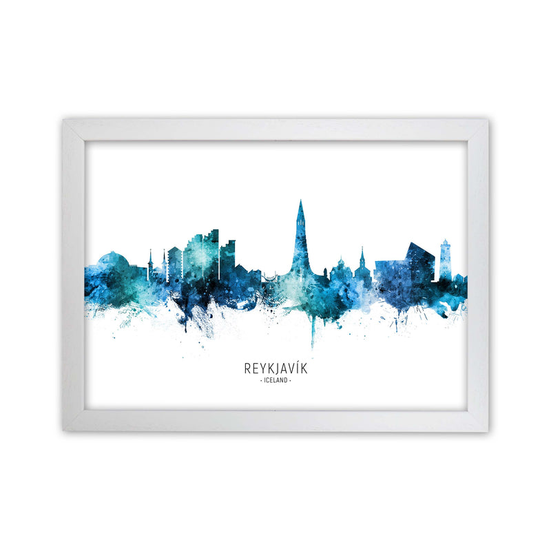 Reykjavik Iceland Skyline Blue City Name  by Michael Tompsett White Grain