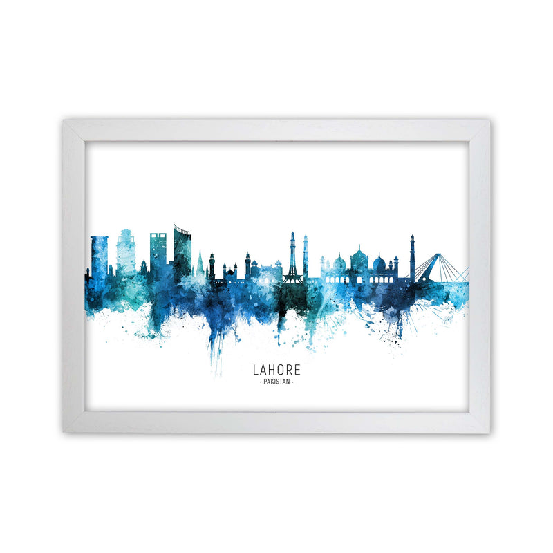 Lahore Pakistan Skyline Blue City Name  by Michael Tompsett White Grain