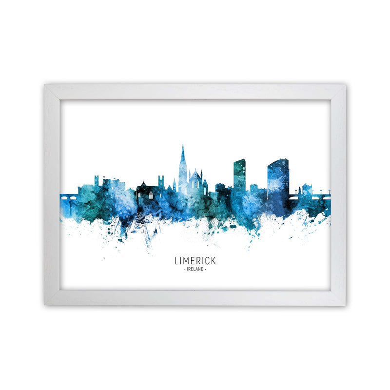 Limerick Ireland Skyline Blue City Name  by Michael Tompsett White Grain