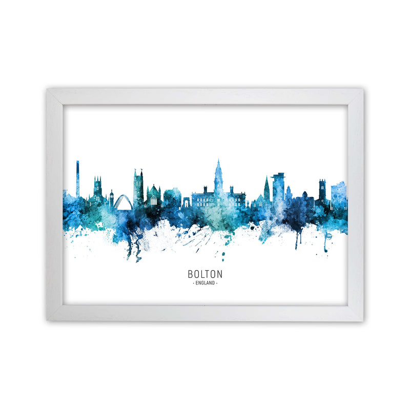 Bolton England Skyline Blue City Name  by Michael Tompsett White Grain