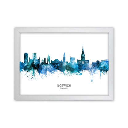 Norwich England Skyline Blue City Name  by Michael Tompsett White Grain