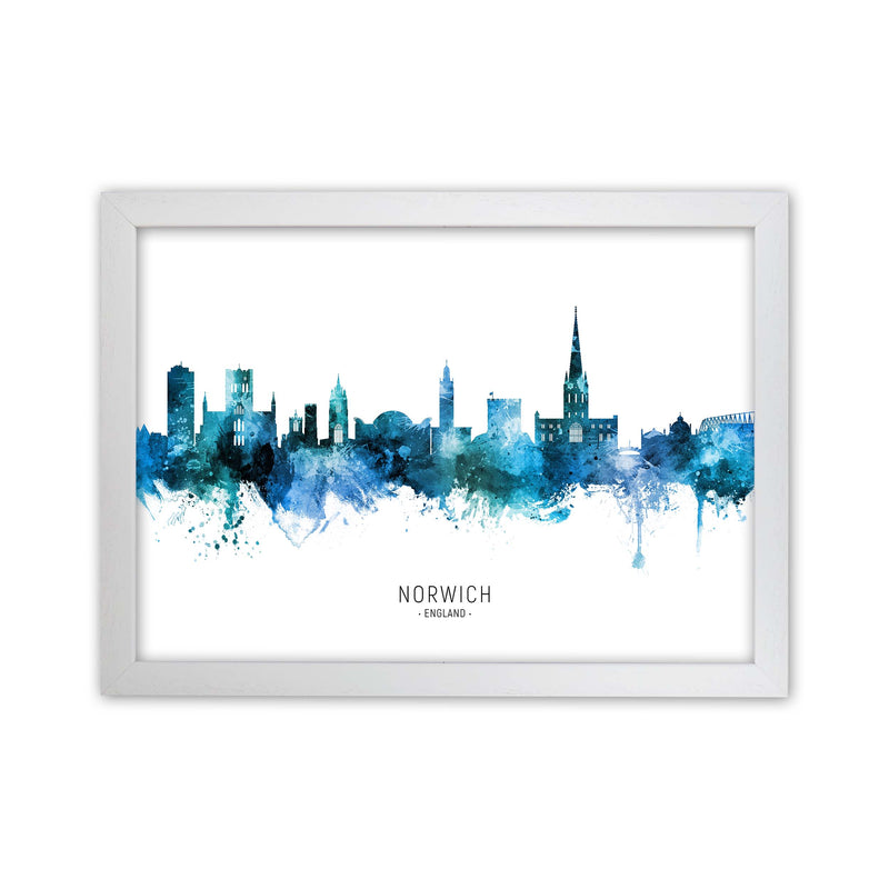 Norwich England Skyline Blue City Name  by Michael Tompsett White Grain