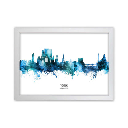York England Skyline Blue City Name Print by Michael Tompsett White Grain