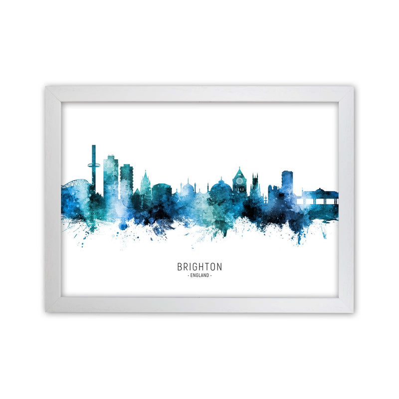 Brighton England Skyline Blue City Name  by Michael Tompsett White Grain