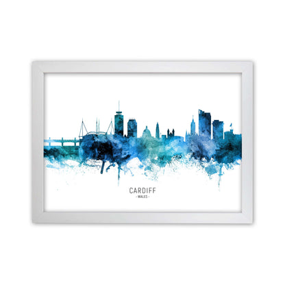 Cardiff Wales Skyline Blue City Name  by Michael Tompsett White Grain