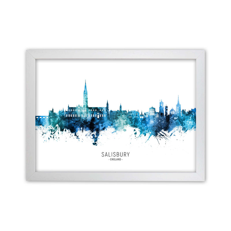 Salisbury England Skyline Blue City Name  by Michael Tompsett White Grain