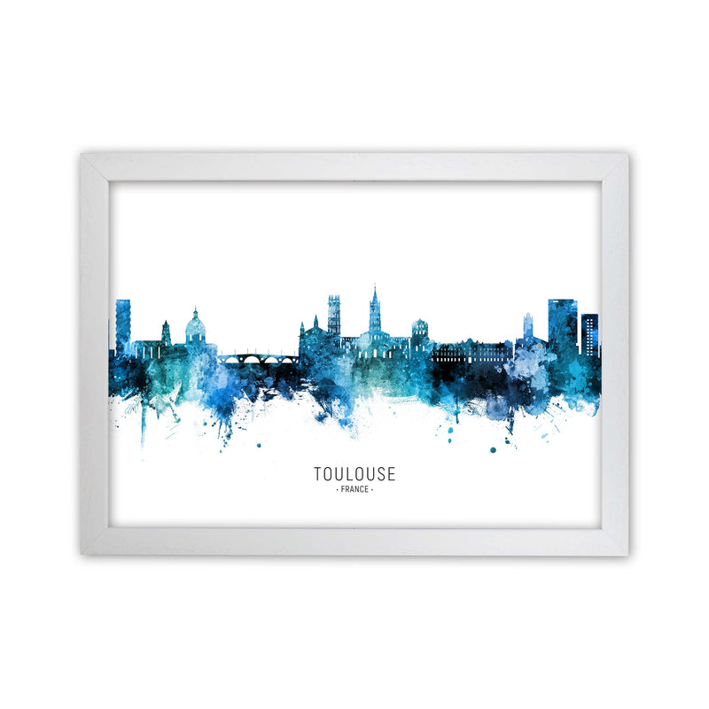 Toulouse France Skyline Blue City Name  by Michael Tompsett White Grain