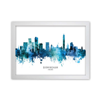 Birmingham England Skyline Blue City Name  by Michael Tompsett White Grain