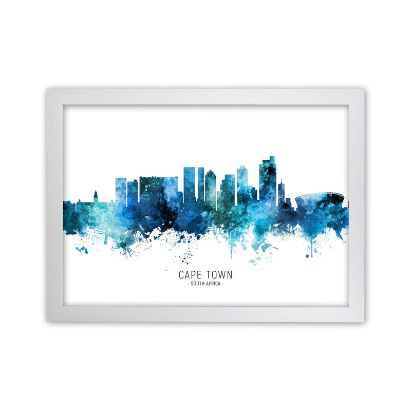 Cape Town South Africa Skyline Blue City Name  by Michael Tompsett White Grain