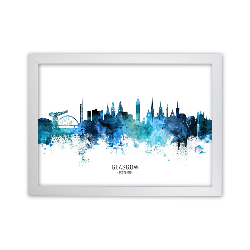 Glasgow Scotland Skyline Blue City Name  by Michael Tompsett White Grain