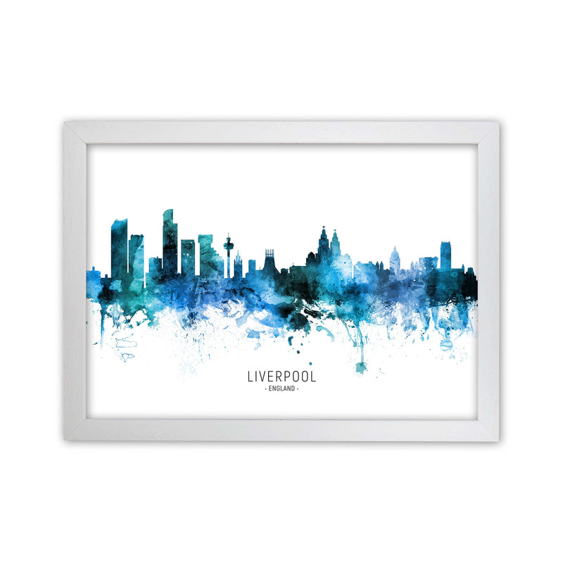 Liverpool England Skyline Blue City Name  by Michael Tompsett White Grain