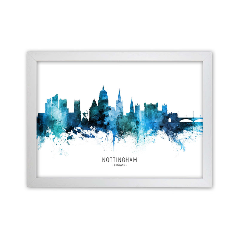 Nottingham England Skyline Blue City Name  by Michael Tompsett White Grain