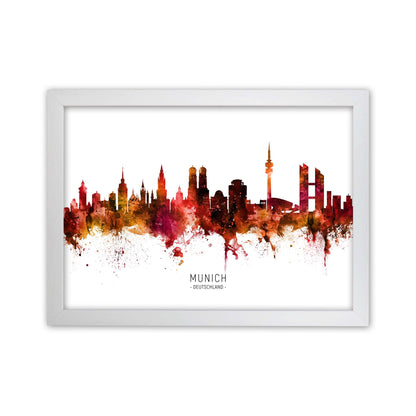 Munich Deutschland Skyline Red City Name  by Michael Tompsett White Grain