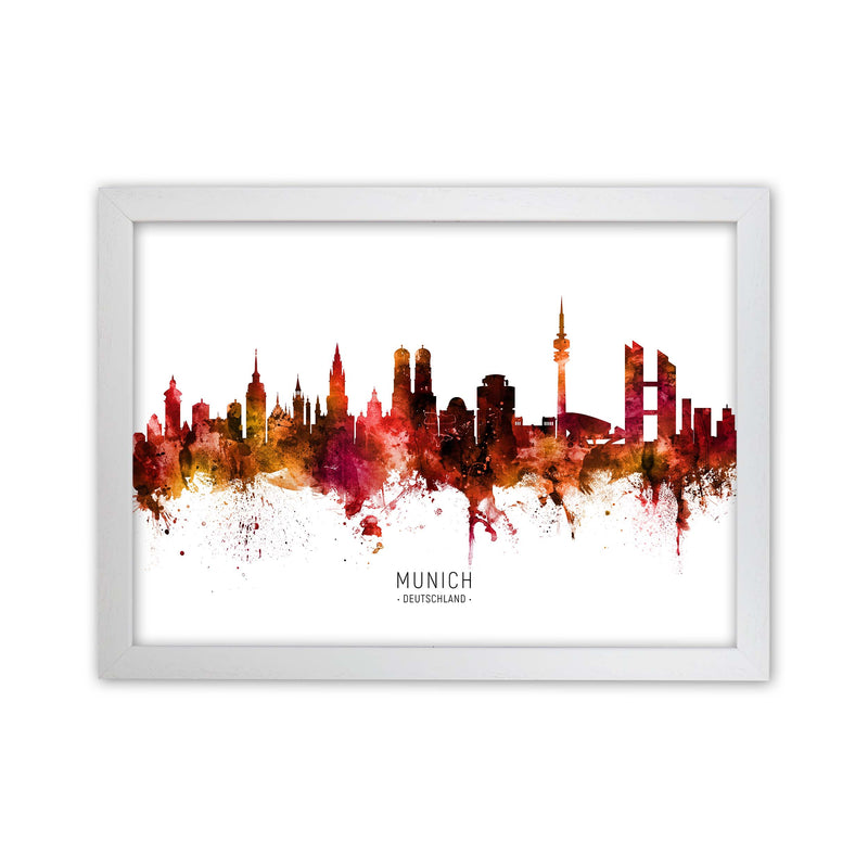 Munich Deutschland Skyline Red City Name  by Michael Tompsett White Grain
