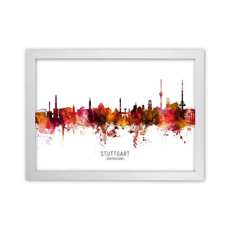 Stuttgart Deutschland Skyline Red City Name  by Michael Tompsett White Grain