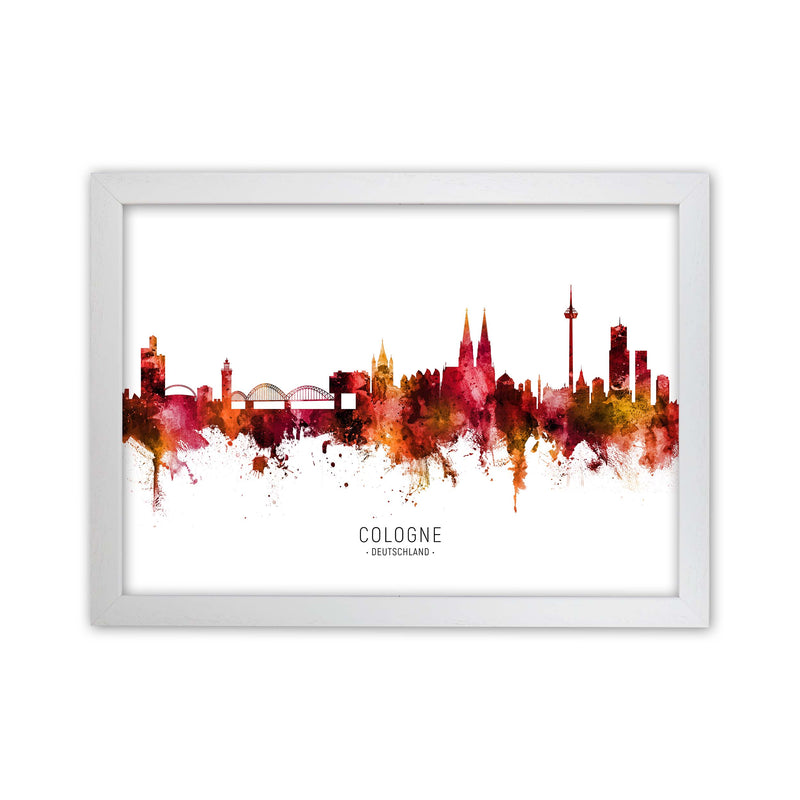 Cologne Deutschland Skyline Red City Name  by Michael Tompsett White Grain