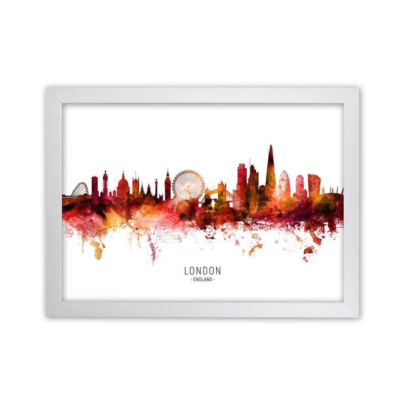 London England Skyline Red City Name  by Michael Tompsett White Grain