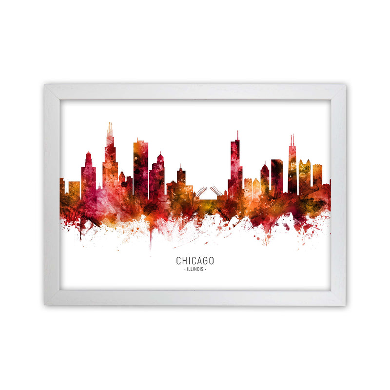 Chicago Illinois Skyline Red City Name  by Michael Tompsett White Grain