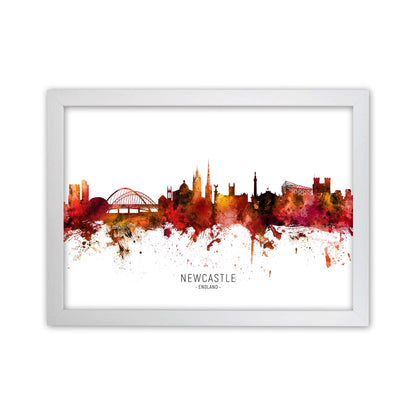 Newcastle England Skyline Red City Name  by Michael Tompsett White Grain