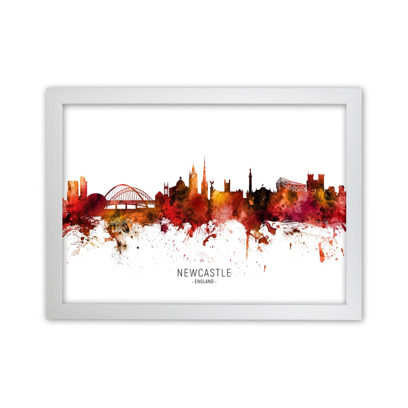 Newcastle England Skyline Red City Name  by Michael Tompsett White Grain