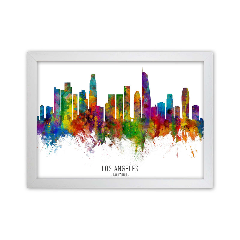Los Angeles California Skyline Red City Name  by Michael Tompsett White Grain