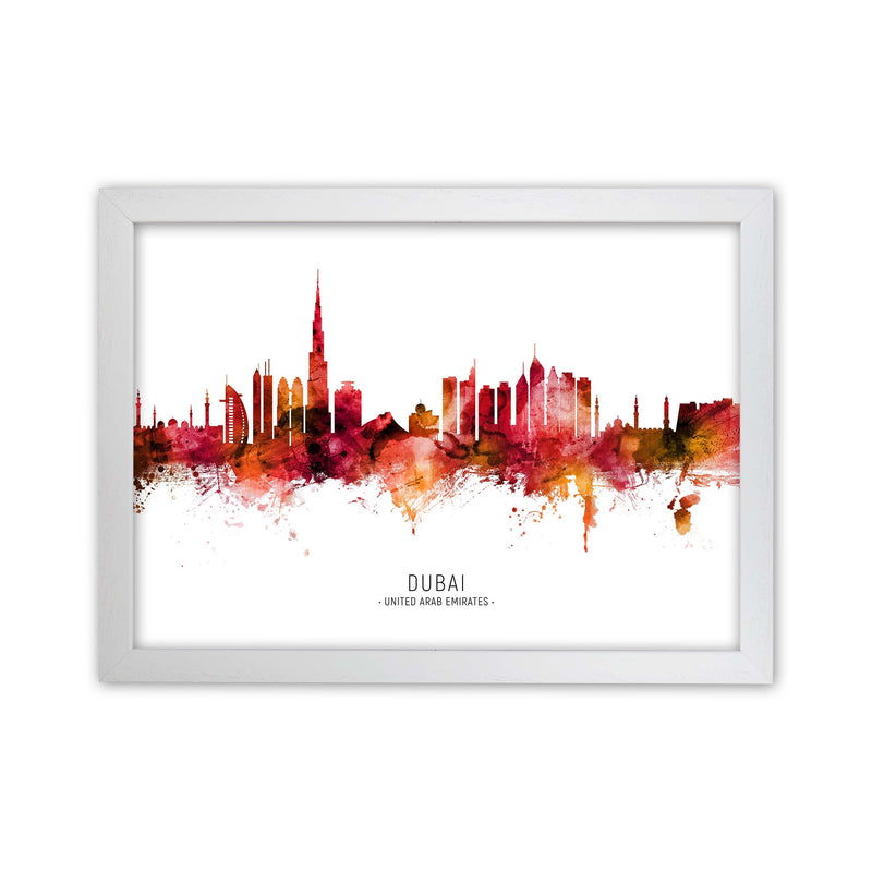 Dubai United Arab Emirates Skyline Red City Name  by Michael Tompsett White Grain