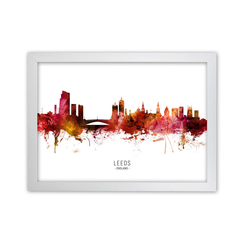 Leeds England Skyline Red City Name Print by Michael Tompsett White Grain