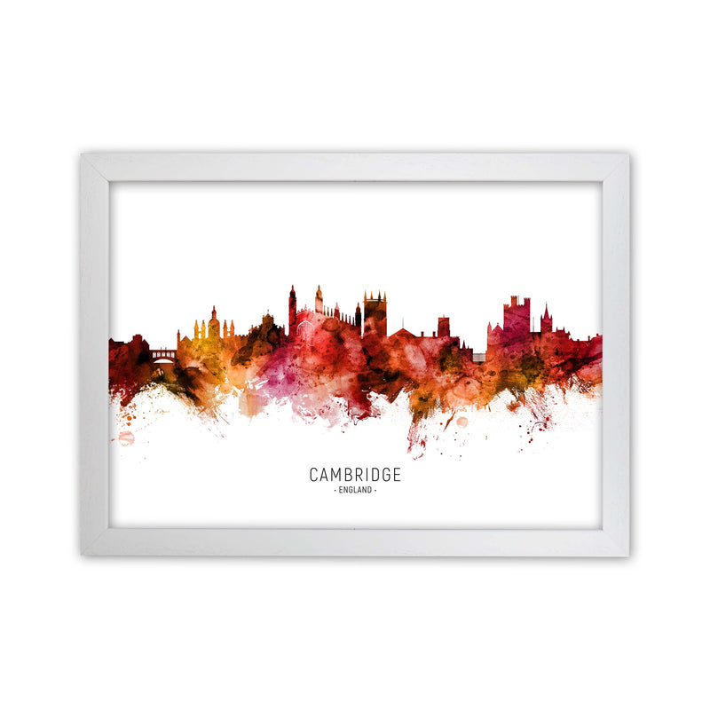 Cambridge England Skyline Red City Name  by Michael Tompsett White Grain