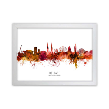 Belfast Northern Ireland Skyline Red City Name  by Michael Tompsett White Grain