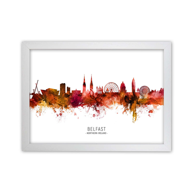 Belfast Northern Ireland Skyline Red City Name  by Michael Tompsett White Grain