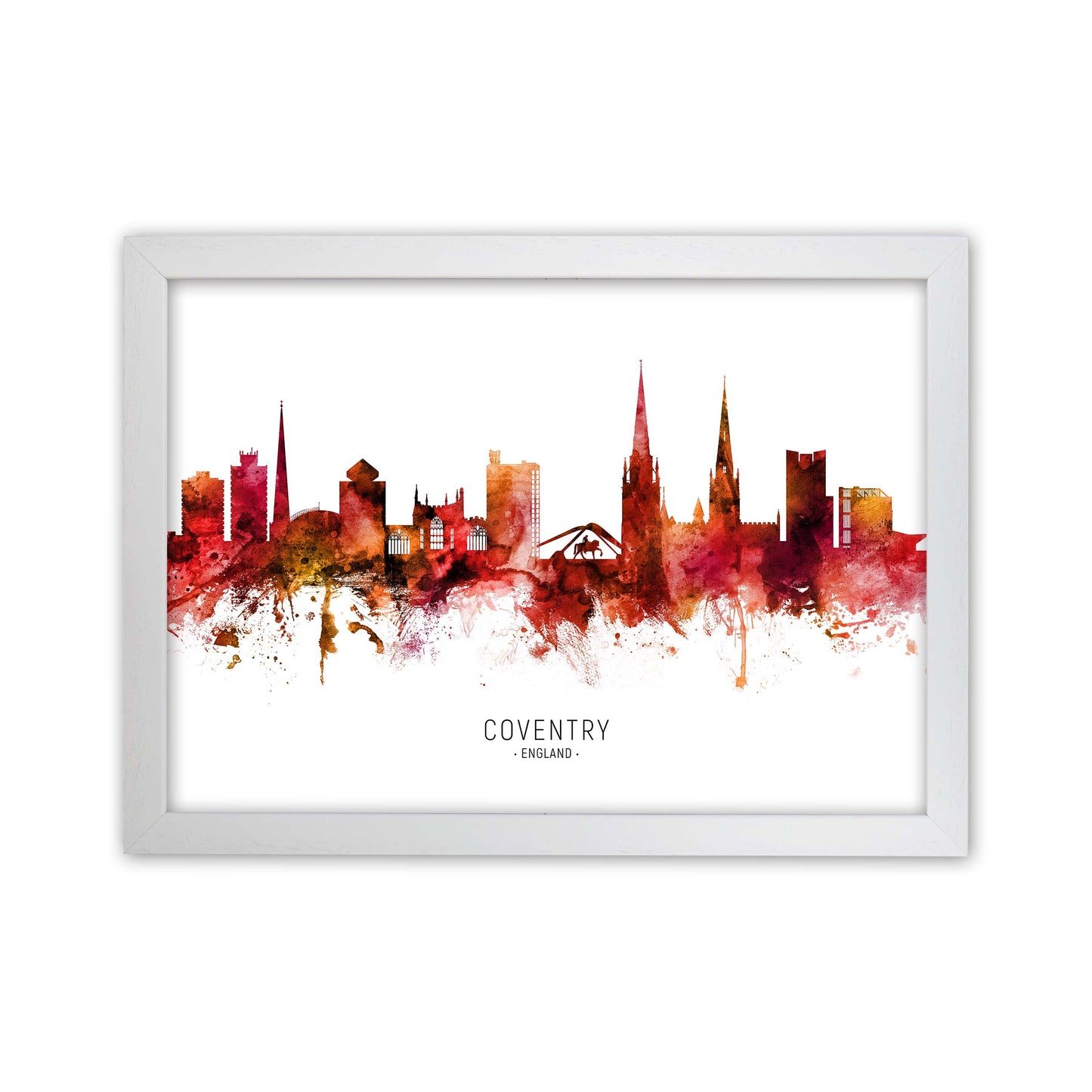 Coventry England Skyline Red City Name  by Michael Tompsett White Grain
