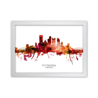 Pittsburgh Pennsylvania Skyline Red City Name  by Michael Tompsett White Grain