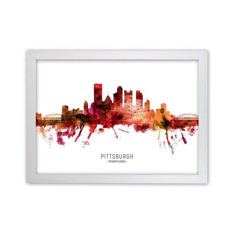 Pittsburgh Pennsylvania Skyline Red City Name  by Michael Tompsett White Grain