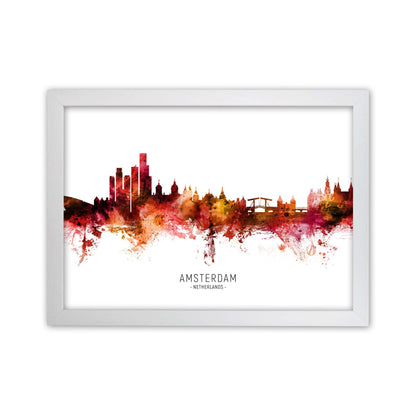 Amsterdam Netherlands Skyline Red City Name  by Michael Tompsett White Grain