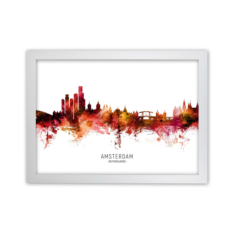 Amsterdam Netherlands Skyline Red City Name  by Michael Tompsett White Grain