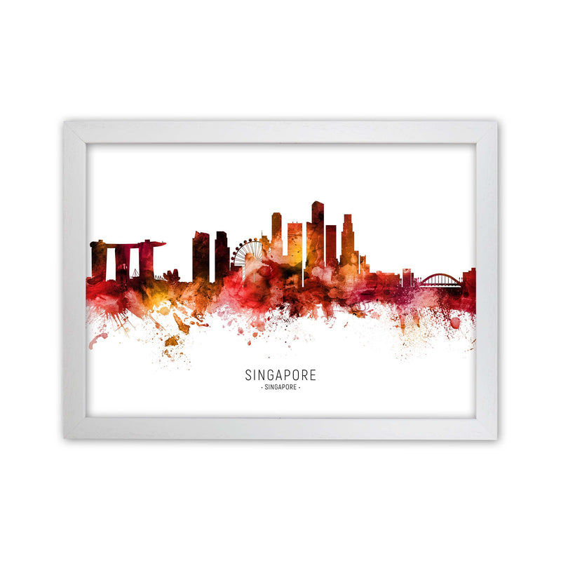 Singapore Singapore Skyline Red City Name  by Michael Tompsett White Grain