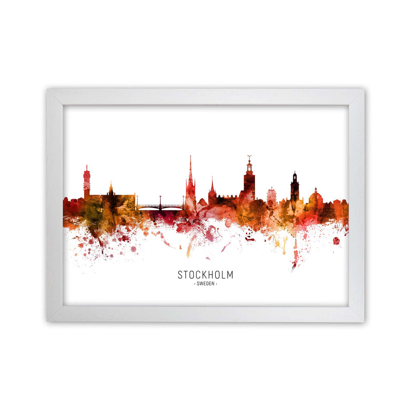 Stockholm Sweden Skyline Red City Name  by Michael Tompsett White Grain