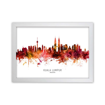 Kuala Lumpur Malaysia Skyline Red City Name  by Michael Tompsett White Grain