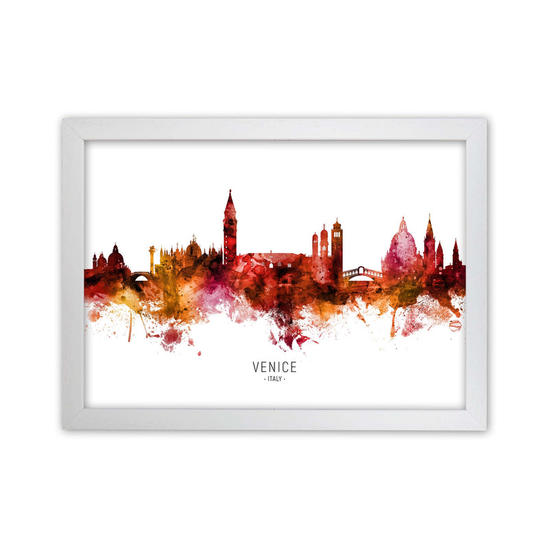 Venice Italy Skyline Red City Name Print by Michael Tompsett White Grain