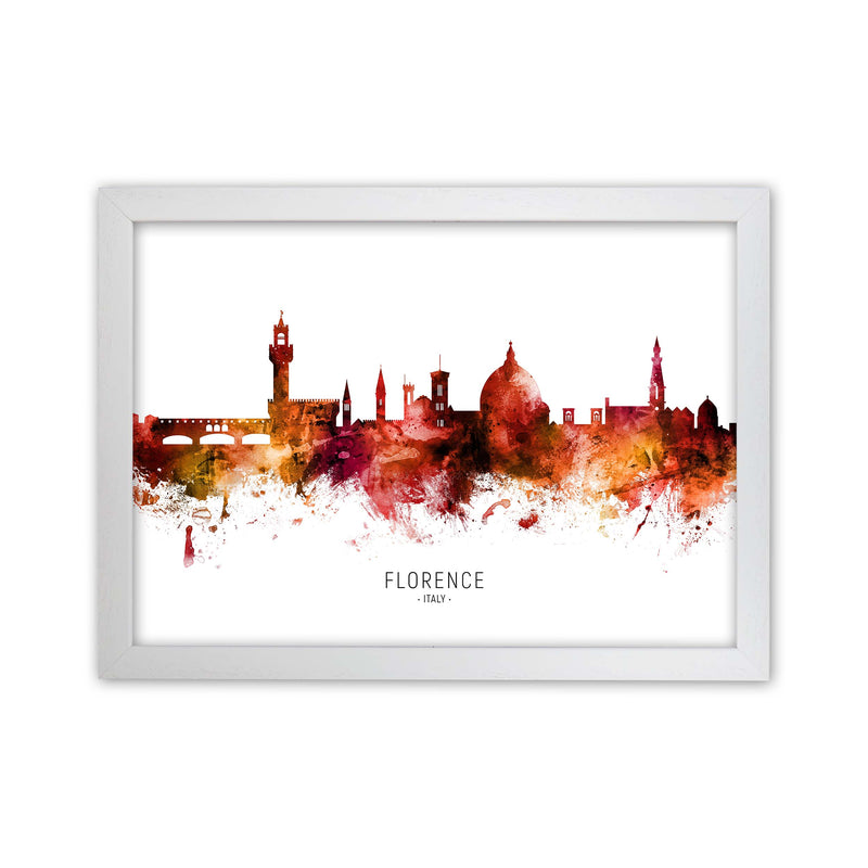 Florence Italy Skyline Red City Name  by Michael Tompsett White Grain