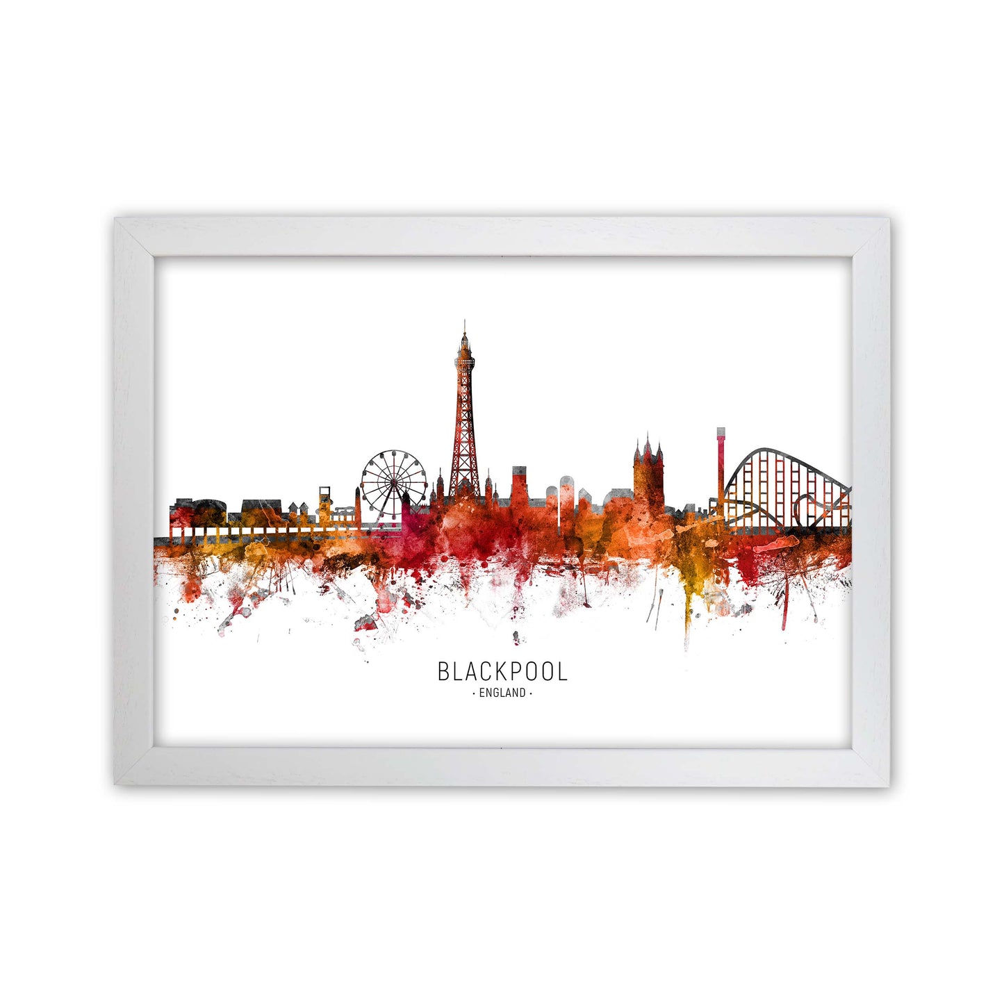 Blackpool England Skyline Red City Name  by Michael Tompsett White Grain