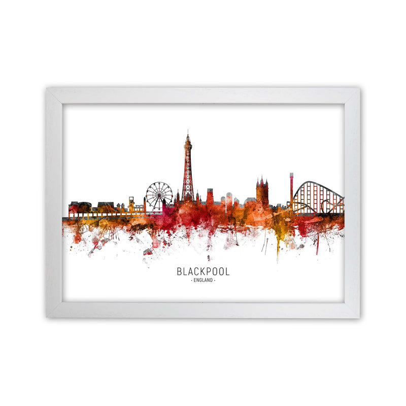 Blackpool England Skyline Red City Name  by Michael Tompsett White Grain