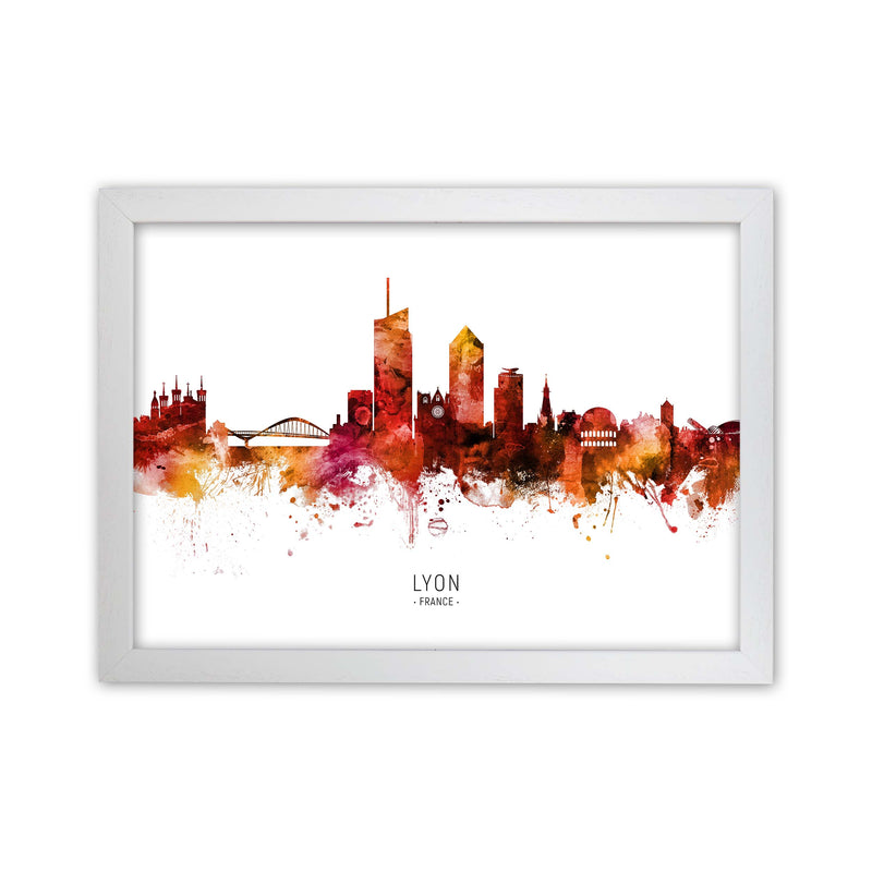 Lyon France Skyline Red City Name Print by Michael Tompsett White Grain