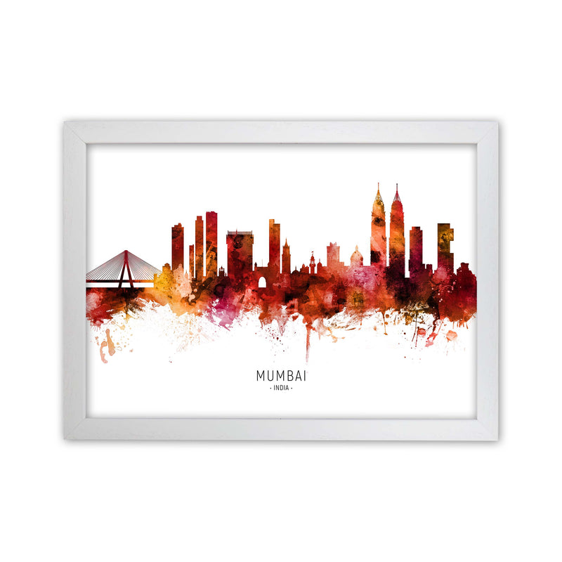 Mumbai India Skyline Red City Name Print by Michael Tompsett White Grain