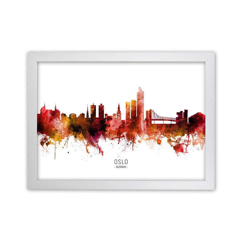 Oslo Norway Skyline Red City Name Print by Michael Tompsett White Grain